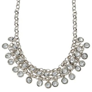 Womens Clear Stone Cluster Necklace   Silver
