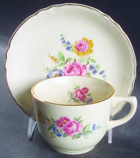 SCIO Hazel Flat Cup & Saucer Set, Fine China Dinnerware   Ranson Shape, Floral,