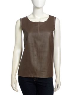 Leather Mesh Front Scoop Top, Ginger
