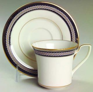Noritake KingS Guard Flat Cup & Saucer Set, Fine China Dinnerware   Rope On Bla