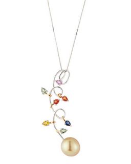 South Sea Pearl & Sapphire Pendant Necklace, Gold