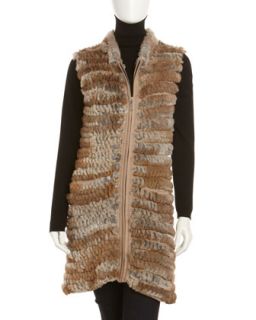 Knit Rabbit Fur Long Vest, Goma