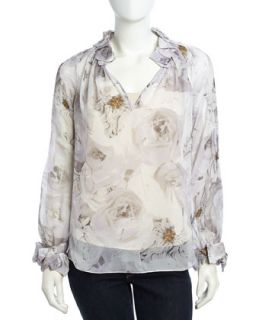 Lunelle Ruffled Floral Print Blouse, Mural Roses