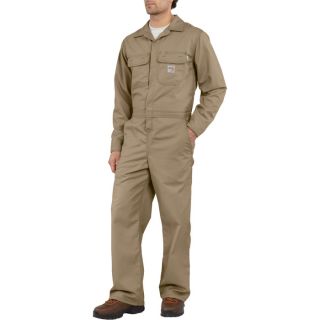 Carhartt Flame Resistant Twill Unlined Coverall   Khaki, 52 Inch Waist, Short