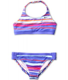 Nike Kids Tie Dye Stripe Halter 2 Piece Girls Swimwear Sets (Purple)