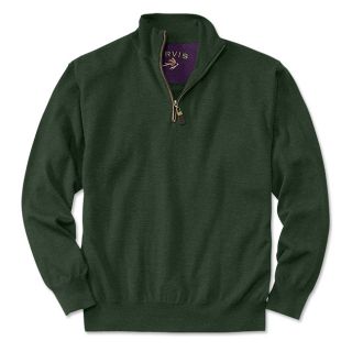 Merino Wool Zip neck Sweater, Dark Green, Small