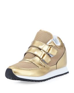 Anton Metallic Double Strap Wedge Sneaker, Gold
