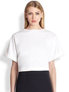 Adam Lippes Cropped Dolman Sleeve Top   White