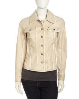 Jean Style Leather Jacket, Cream