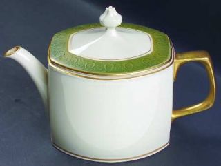 Franciscan Antique Green Teapot & Lid, Fine China Dinnerware   Green Embossed Ba