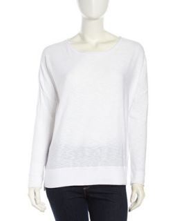 Long Sleeve Bateau Slub Knit Pullover, White
