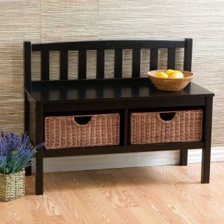 Black Bench with Brown Rattan Baskets   BC9318